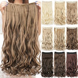 IMISSU Long Natural Thick Hair Curly Clip in on Synthetic Hair Extensions Hairpieces for Women (28 Inch,Layer Brown Mix Copper)