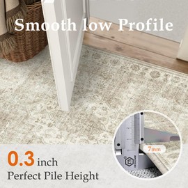 PureCozy 4x6 Beige Washable Area Rug Non Slip Vintage Carpet