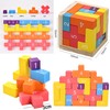 MINGZE Wooden Puzzles Brain Teaser Toy 54 T-shaped Blocks Geometric