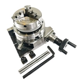 3" inches (75mm) 4 slots Horizontal and Vertical (H/V) Rotary Table with 65mm 3 Jaws Self Centering Chuck with Back Plate and T-nuts for Milling Engineering Tools