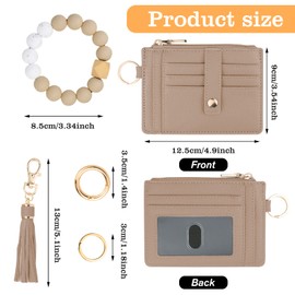 KNGITRYI Wallet Keychain Wristlet for Women,Slim RFID Credit Card Holder Purse Tassel Keychain Bangle Key Ring for Men Women (Classic, Camel)