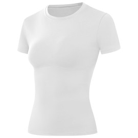 Moozava Compression Shirts Woman Athletic Workout Tops T-Shirts Base Layer Gym Running Yoga BJJ Basketball Short Sleeve Soft Quick Drying White S