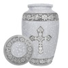Cremation Urns for Women, White Engraved Cross Large Funeral Urn