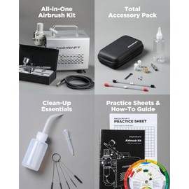 InoKraft Airbrush Kit with Air Compressor- 1/6 HP Quiet Air Compressor, Gravity Airbrush with 3 Tips 0.2, 0.3 & 0.5 mm- Hose, Holder, How-To Guide- Airbrush Paint Set for Model Painting, kids gifts