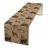 Retro Rustic Table Runner, Moose Deer Bear Leaf Forest Tree