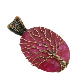 Copperie Tree Of Life Lab Created Ruby Gemstone Pendant Copper Wire Wrapped Jewelry Necklace 20"