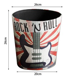 Lingxuinfo Decorative Trash Can Vintage Wastebasket Deskside Recycle Bin Waste Paper Basket Without Lid PU Leather Waste Bin for Bathroom Kitchen Bedroom Office (Guitar Pattern)