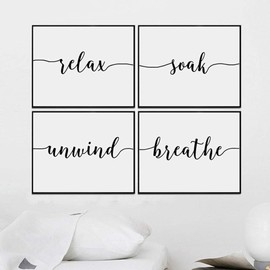 Set of 4 Prints, Relax Soak Unwind Breathe Wall Art Bathroom Decor Bathroom Quotes 8x10 inch Unframed
