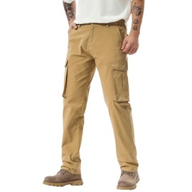 Plaid&Plain Mens Cargo Pants Taperd Cargo Pants for Men Stretch Cargo Pants with 6 Pockets RSC911 Khaki 38WX30L