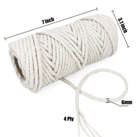Leecogo 6mm Jute Rope 100 Feet Natural Craft Rope Twine String Perfect for Home Gardening Macrame Arts Crafts DIY Cat Scratching Post Replacement Repairing Recovering Cats Toy Making,White