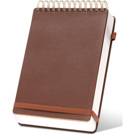 Yoment Top Spiral Notebook Leather Large Steno Pads 240 Pages Spiral Notepad for Work 7x10 Top Bound Steno Notebook, 100 GSM Thick Paper, Left Handed Notebooks for Office College School, Brown