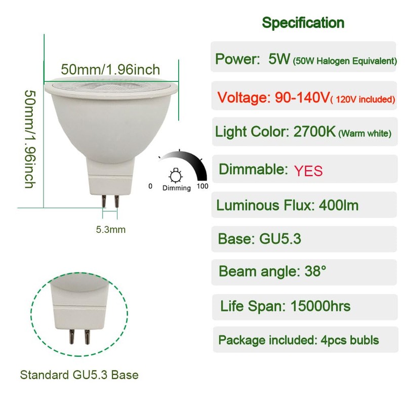 CIKAMIO mr16 led Bulb dimmable 120v 110V 5W 2700K Warm