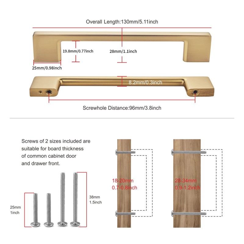 TUNNY 10 Pack Classic Cabinet Handles-3.8"/96mm Screw Spacing Champagne Bronze