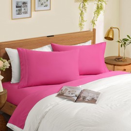 Horbaunal 2 Pack Microfiber Pillowcases Standard Size Hot Pink Bed Pillow Cases with Envelope Closure, 1800 Thread Count Soft & Shrinkage Resistant Pillow Covers, 20 x 26 Inches