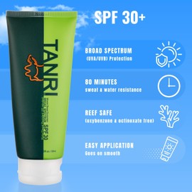TANRI SPF30 Mineral Sunscreen; Reef Safe Sunscreen for Face and Body with Zero White Cast; 80min Water & Sweat Resistant; Octinoxate & Oxybenzone Free; Broad Spectrum UVA/UVB Protection; (3 fl. oz.) | TANRI
