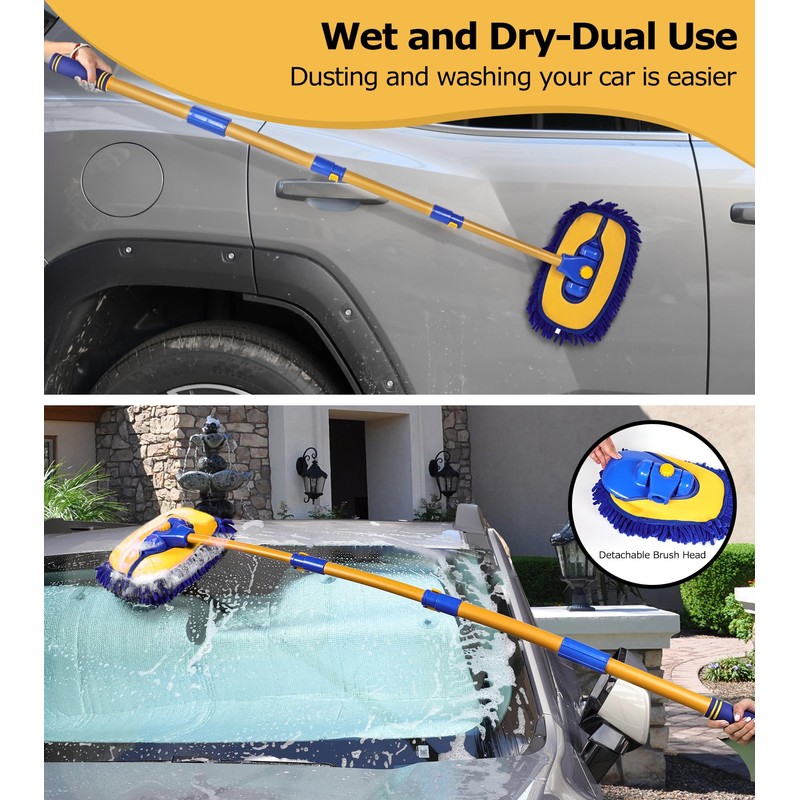 anngrowy 56.7" Car Wash Brush Mop Kit Mitt Sponge with