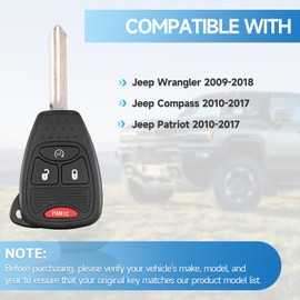 Key Fob Replacement Fits for Jeep Wrangler 2009 2010 2011 2012 2013 2014 2015 2016 2017 2018 Compass Patriot 2010-2017 Car Keyless Entry Remote OHT692713A