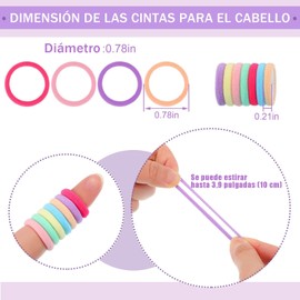 Mythya Ligas para el Cabello, Lazos de Pelo para Niñas 200PCS, Cintas de Pelo para Coletas de Cabello Grueso y Rizado Ligas para Peinar Corbatas Goma Elásticas Bandas Diadema Algodón