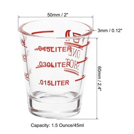 PATIKIL Schnapsglas-Messbecher, 45 ml, rund, transparent, schwere Schnapsgläser, Messbecher, Espresso-Schnapsglas mit 4 Arten von Skala, für Espresso, Flüssigkaffee, Küchenutensilien, Rot