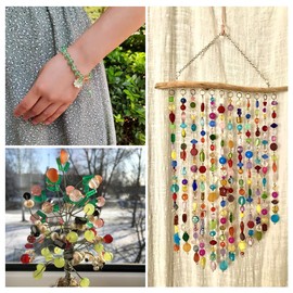 Cheriswelry 200Pcs 10 Style Glass Round Beads 8-9mm Crackle Glass Beads Green & Yellow Frosted Beads Imitation Pearl Loose Bead for Jewelry Making