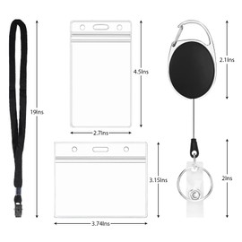 2pcs Porta Gafete con Cordón Retráctil KINGTLE 2PCS Llavero Retráctil,Sujetador De Insignia para Tarjetas de ID Vertical y Horizontal para Negocios Oficina Escolares (Transparente)