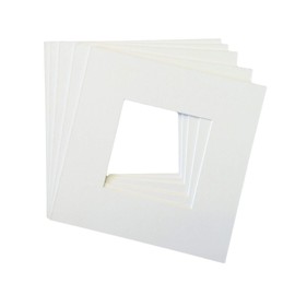 Pack of 5 12x12 Square White Picture Mats with White Core Bevel Cut for 8x8 Pictures