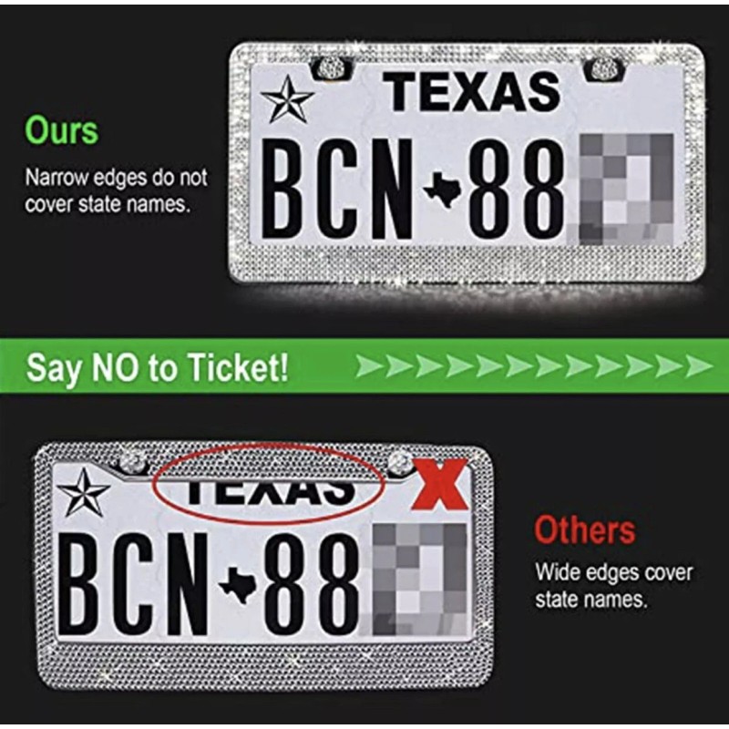 BLVD Rhinestone Unbreakable License Plate Frames Crystal Glitter Label Car
