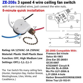 Akahttbn Ceiling Fan Switch ZE-208s E89885 3 Speed 4 Wire Fan Light Switch Replacement Part Speed Control Pull Chain Switch (Bronze) 2 PCS