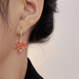 Canadian Maple Leaf Earrings Red Crystal Fall Maple Leaves Dangle Stud Earrings Jewelry Gift for Women (A:dangle)
