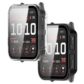 Case with Tempered Glass Screen Protector Compatible for Garmin Venu X1, Bumper Full Coverage Protective Hard PC Cases Face Cover for Venu X1 Smartwatch, Black+Transparent