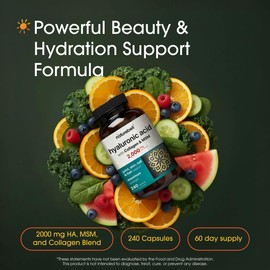 NatureBell Hyaluronic Acid 2,000mg with Collagen & MSM - 240 Capsules - Skin Hydration, Hair, Nail & Joint Support - Water Soluble Formula for Easy Absorption* - Non-GMO & Gluten-Free
