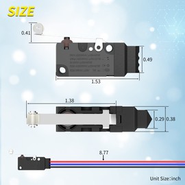 Joinfworld Waterproof Micro Limit Switch with Long Straight Hinge Lever SPDT 3 PIN Pre-Wired 10A 125 250V Micorswitch for Arduino, Appliance and Electronic - 2Sets
