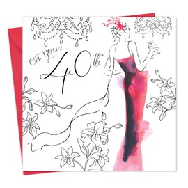 Twizler 40th Birthday Card For Women Crystal Finish – Unique Watercolor – 40 Year Old Girl – Age 40 Birthday Cards – Luxury Birthday Cards Women – Happy 40th Birthday Card - Female Birthday Card 40th