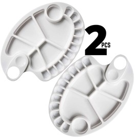 PERFORMORE 2 Pack of White Plastic Paint Tray Palette, Premium Artist Palette Acrylic Mixing Tray with Thumb Hole Oval Shaped for Watercolor Oil Painting Craft DIY Art