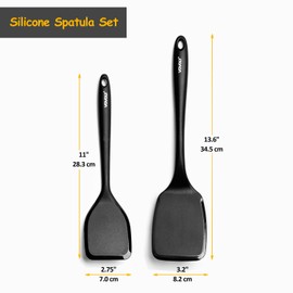 Silicone Spatula Set, 600°F Heat Resistant Silicone Spatula Turner Flipper for Cooking, Non Stick and Non Scratch Kitchen Utensils for Eggs, Burgers, Crepes, 2-Pack Solid Spatulas Set, Black