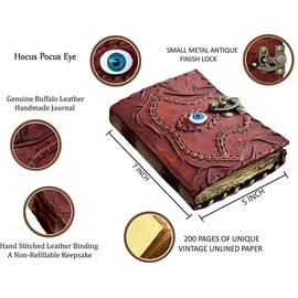 Trimurti Leather N Art Vintage Hocus Pocus Book Of Spells Leather Journal Evil Eye Diary Girmoire Book Spell Book Prop Gifts Dackle Edge Paper