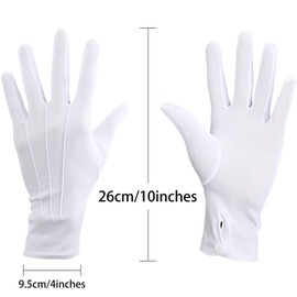 Shappy 2 Pairs White Cotton Glove Men Parade Formal Tuxedo Uniform Glove for Cosplay Party Jewelry Inspection (nylon 10 Inch)