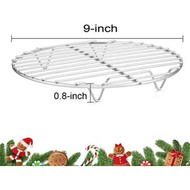TeamFar Round Cooling Rack Set of 2, 10½ Inch Round Wire Rack Baking Steaming Roasting Rack Set Stainless Steel, Healthy & Mirror Finish, Oven & Dishwasher Safe