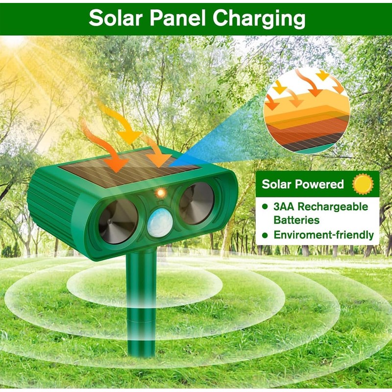 2 Pack Ultrasonic Animal Repeller Outdoor Solar Ultrasonic Repellent Animal