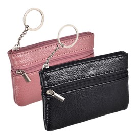 FAVORTALK Small Coin Purses for Women & Men - 2-Piece Travel & Shopping Coin Purse Set, Rubber Red+Black