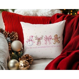 KDHTY Christmas Pillow Covers 18x18,Pink Bow Coquette Santa Christmas Pillow Covers,Merry Christmas Gingerbread Man Decorative Pillows Case Winter Decor,Winter Holiday Decor for Sofa Couch Bedroom