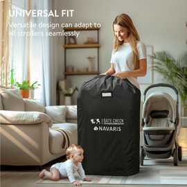 Navaris Gate Check Transport Bag for Baby Seat - Durable Baby Carrier Cover for Stroller - Waterproof 210D Baby Bags for Prams - Adjustable Straps, Black, 114 x 53 x 35cm