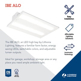 Lithonia Lighting I-Beam LED High Bay Light, Ceiling Lighting Fixture, Adjustable 12000/16000 Lumens, Selectable 4000K/5000K, Dimmable LED Work Light, MVOLT 120-277V (IBE ALO21 MVOLT SWW9 80CRI DWH)