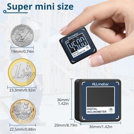 ALLmeter Mini Digital Rechargeable Level Box Protractor Angle Finder Level Gauge Inclinometer Magnetic Base Backlight,VA Display,Type-C Charging,IP54 for Woodworking Building Saw Blade,Construction