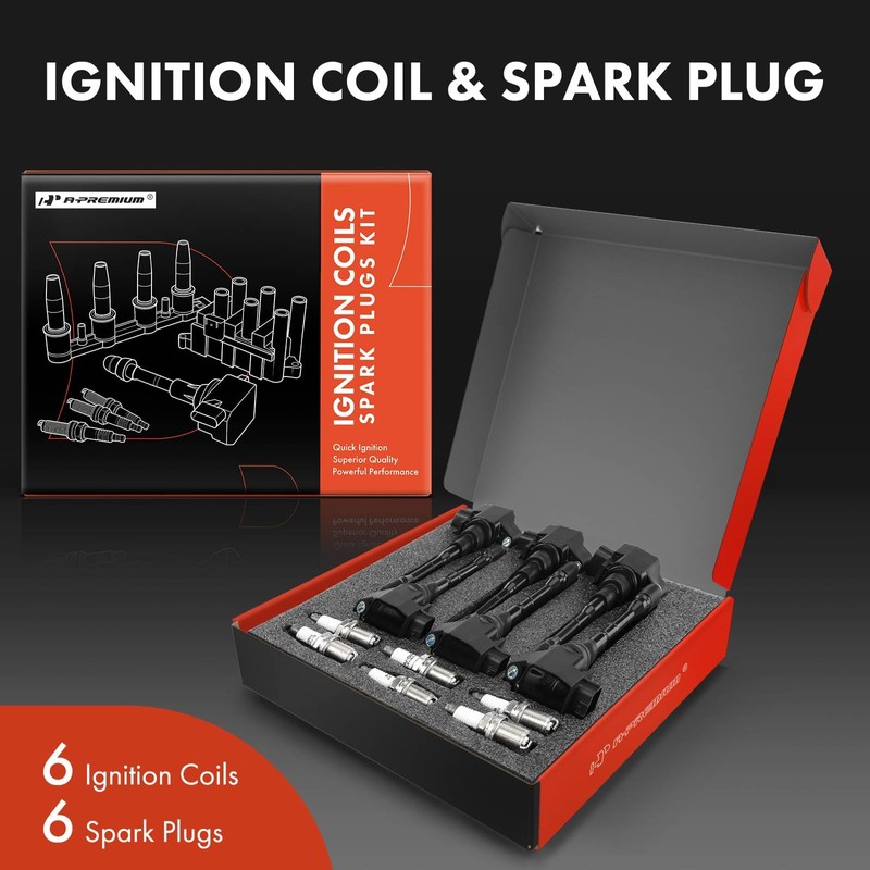 A-Premium Set of 6 Ignition Coil Pack and Iridium Spark