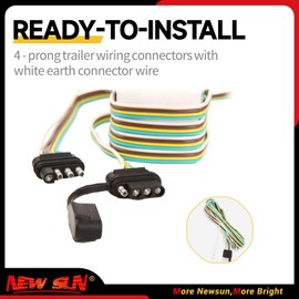 NEWSUN 2 Sets 29FT 88M Extra Long Trailer Wiring Harness Kit, 4 Pin Flat 4 Wire Trailer Wire 2 * 25 FT Male Plug +2 * 4FT Extension Wire with Plug Cap, Waterproof, for Trailer, Rvs, Lighting Assemble