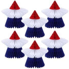 Fourluoo 6 Pieces 4th of July Table Decorations 4th of July Honeycomb Centerpieces Decor Patriotic Centerpiece 3D Red White and Blue Star Decor for Independence Day Home Kitchen(Innovative Colors)