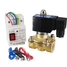 adahill Float Valve,AC110V Automatic Water Level Control Switch with Brass Solenoid Valve,Automatic Water Shut Off Valve for Water Pump, Pool, Water Tank, Livestock Troughs