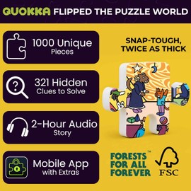 QUOKKA 1000 Piece Puzzle for Adults and Teens – Hotel Wildluxe Adult Jigsaw Puzzles with Hidden Secrets & Audio Story – Detailed Visual Puzzle Game for Focus & Relaxation with Twist – FSC Certified