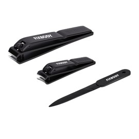 Nail Clipper Set, Ultra Sharp Black Stainless Steel Fingernail & Toenails Clipper and Nail File with Leather Travel Case,Great Christmas Gift,Stocking Stuffers for Men and Women
